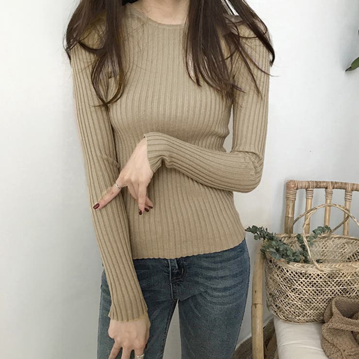 【国内発送】 リブニットトップス レディース 大人秋服[品番：AGCW0005584 Mサイズ