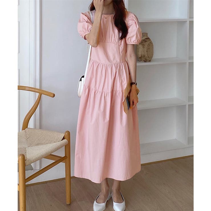 パフスリーブ ロングワンピース レディース[品番:II000006829 パフスリーブ ロングワンピース レディース[品番:II000006829