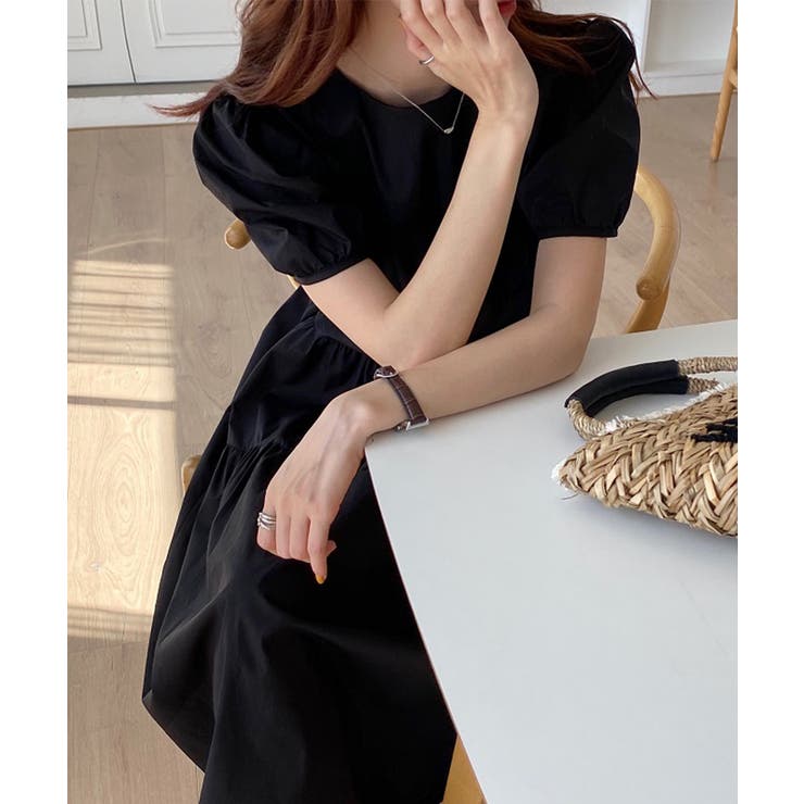パフスリーブ ロングワンピース レディース[品番:II000006829 パフスリーブ ロングワンピース レディース[品番:II000006829