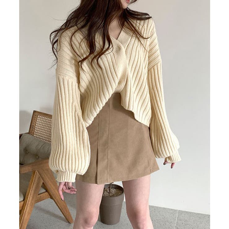 リブニットカーディガン ボリューム袖秋冬 | Aimoon | 詳細画像3 