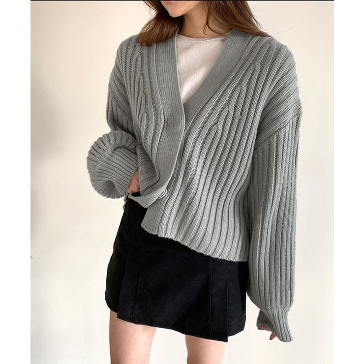 リブニットカーディガン ボリューム袖秋冬 | Aimoon | 詳細画像9 