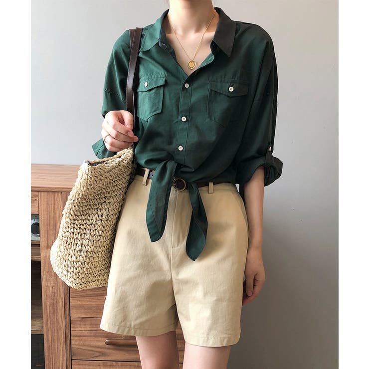 シャツ/ブラウス(長袖/七分) AIMEE SHIRT COFREX】 スタンド ビジューブラウス 七分袖 レディースデザインシャツ