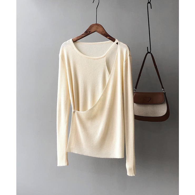 リブニットトップス カシュクール風 韓国 | Aimoon | 詳細画像16 