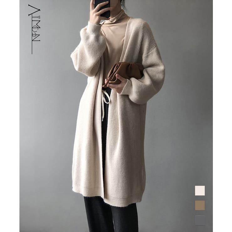 リブニット  ロングカーディガン 韓国風 | Aimoon | 詳細画像1 