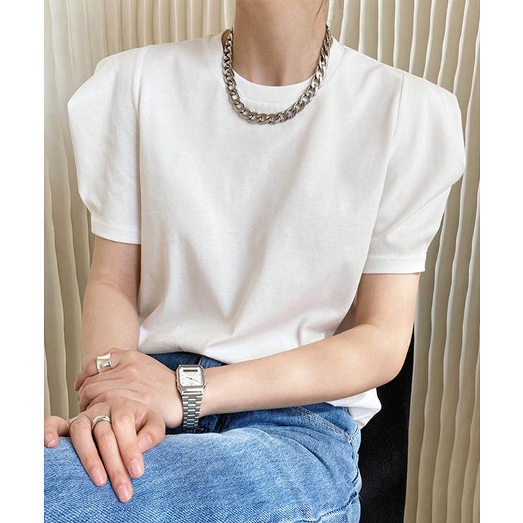 tシャツ 異素材パフスリーブTシャツ レディース セール】異素材パフスリーブTシャツ（Tシャツ/カットソー