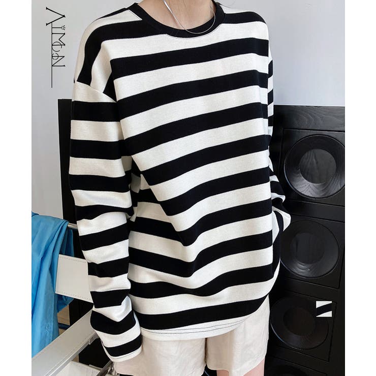 ボーダー tシャツ レディース 長袖韓国[品番：II000007479]｜Aimoon