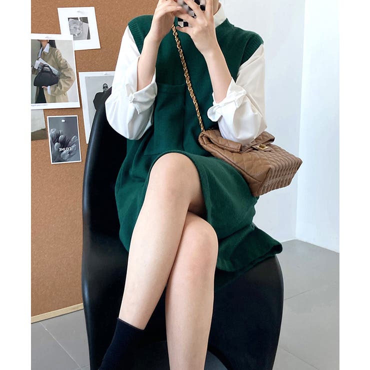 ロング ニットベスト 韓国秋冬ワンピース | Aimoon | 詳細画像6 