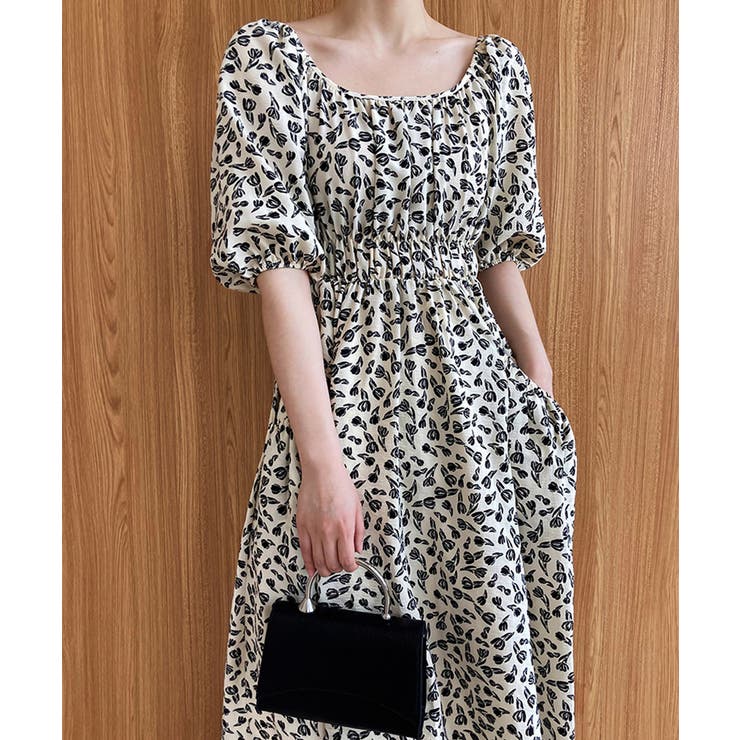 花柄 ロングワンピース春夏スクエアネック | Aimoon | 詳細画像1 