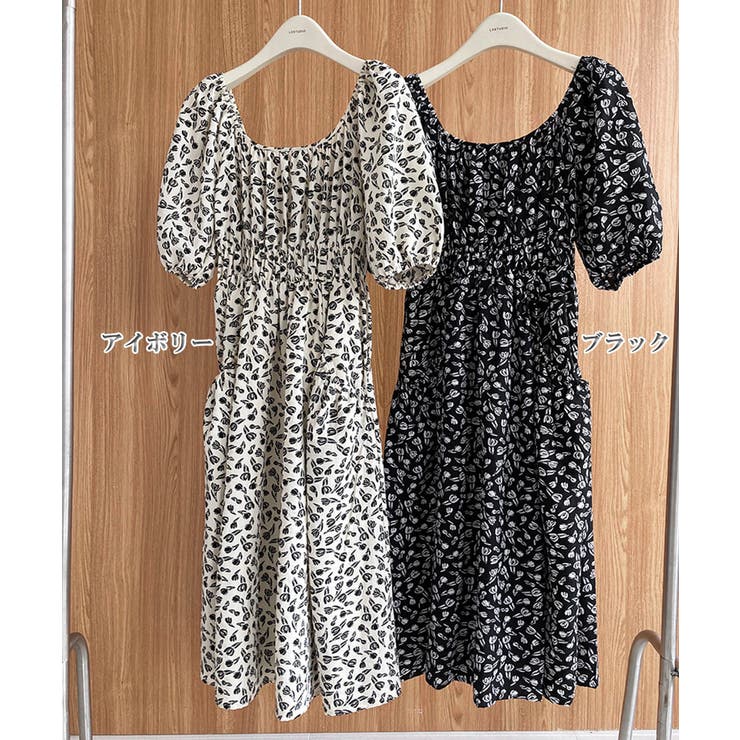 花柄 ロングワンピース春夏スクエアネック | Aimoon | 詳細画像2 