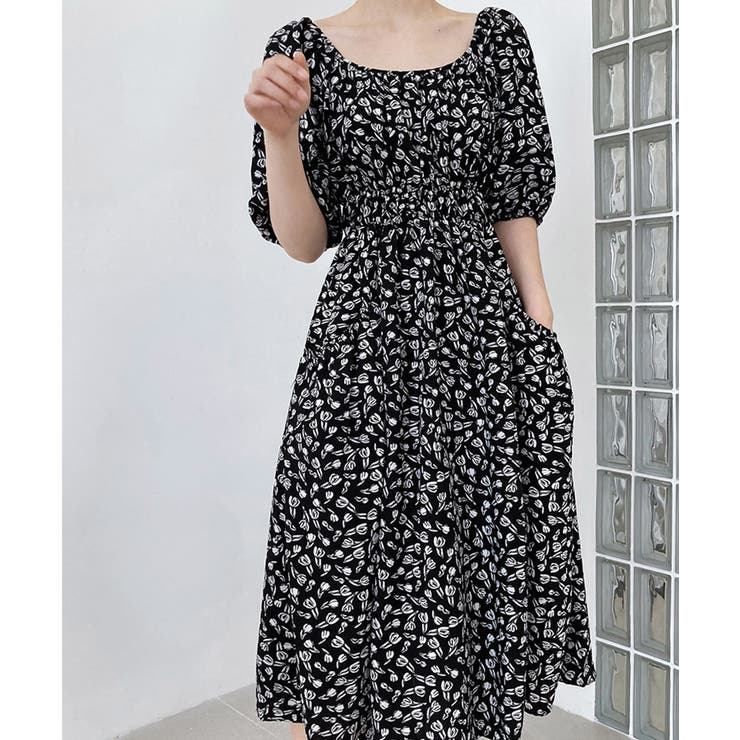 花柄 ロングワンピース春夏スクエアネック | Aimoon | 詳細画像8 