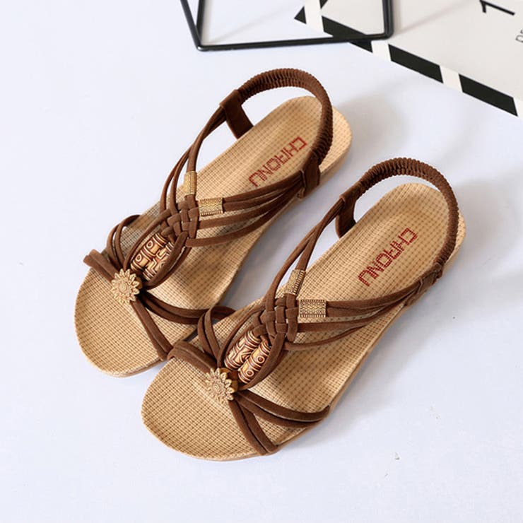 フラット サンダル エスニック風 靴 夏[品番：II000007120