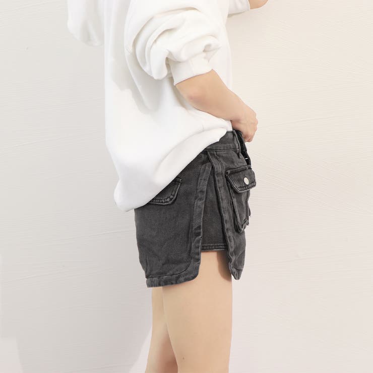 デニム ショートパンツ ハイウエスト美脚[品番：II000010036