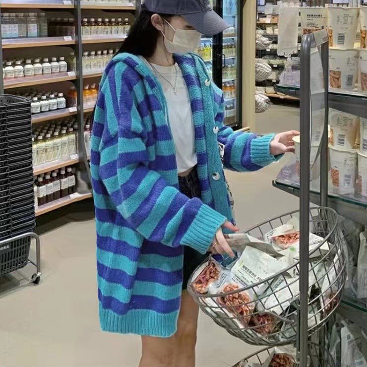 ボーダー柄ニットカーディガン 韓国羽織り | Miniministore | 詳細画像9 