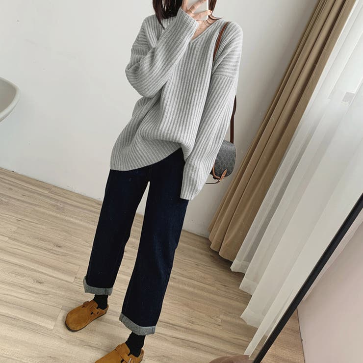 リブ ニットトップス春秋冬ニットセーター[品番：II000009738