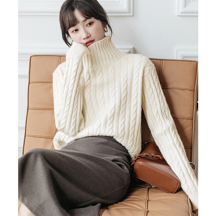 タートルネックニットトップスケーブル編み | Miniministore | 詳細画像10 