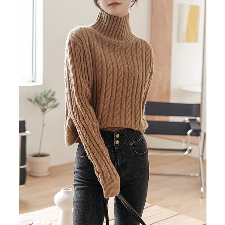 タートルネックニットトップスケーブル編み | Miniministore | 詳細画像14 