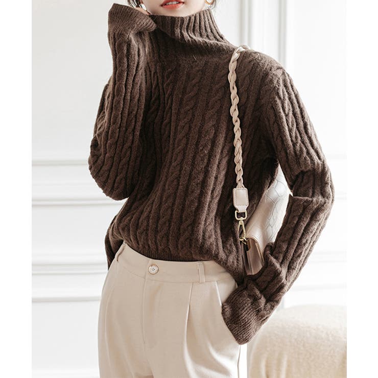 タートルネックニットトップスケーブル編み | Miniministore | 詳細画像2 