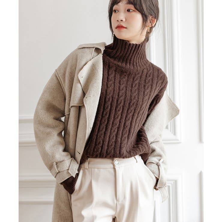 タートルネックニットトップスケーブル編み | Miniministore | 詳細画像5 