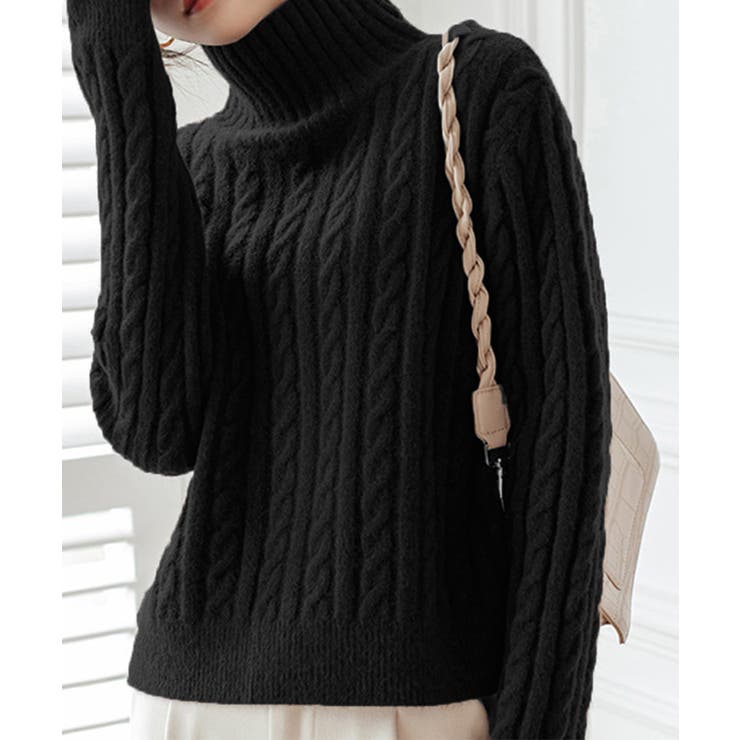 タートルネックニットトップスケーブル編み | Miniministore | 詳細画像7 