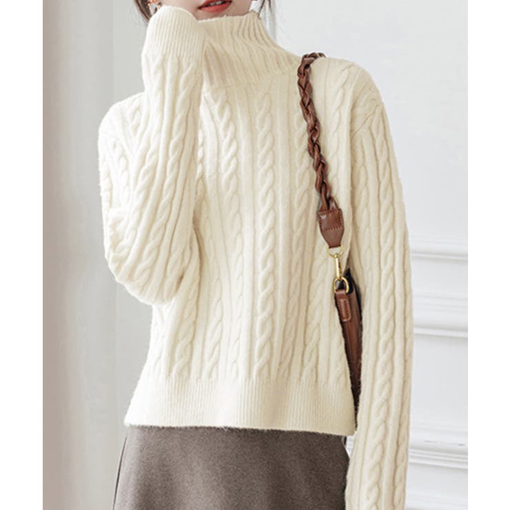 タートルネックニットトップスケーブル編み | Miniministore | 詳細画像8 