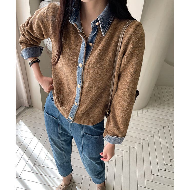 デニム切り替えニットカーディガン 韓国風 | Miniministore | 詳細画像15 