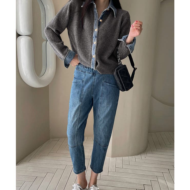 デニム切り替えニットカーディガン 韓国風 | Miniministore | 詳細画像3 