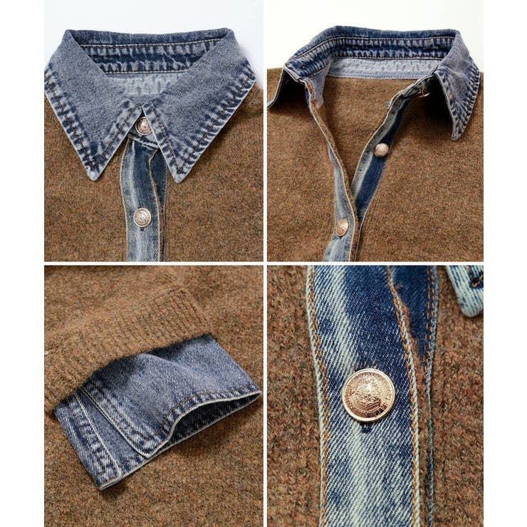 デニム切り替えニットカーディガン 韓国風 | Miniministore | 詳細画像33 