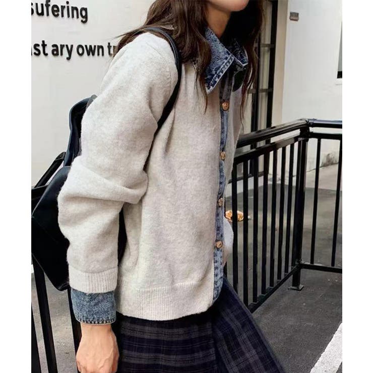 デニム切り替えニットカーディガン 韓国風 | Miniministore | 詳細画像6 