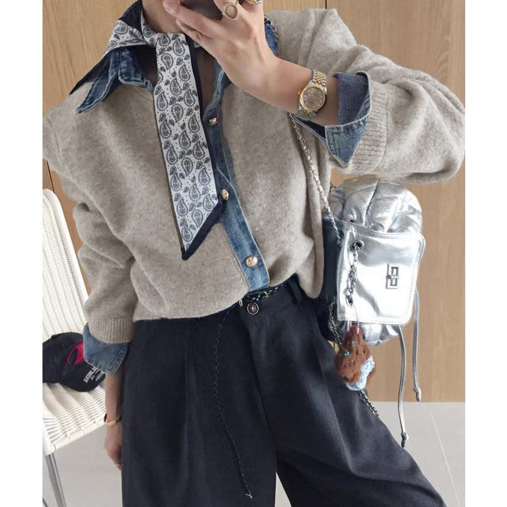 デニム切り替えニットカーディガン 韓国風 | Miniministore | 詳細画像9 