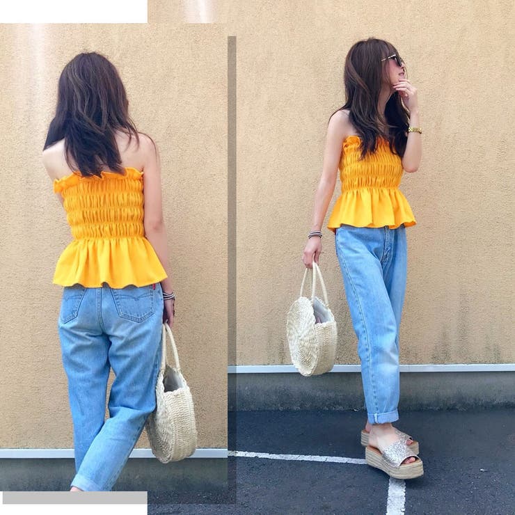 チューブトップ ベアトップ DENIM DROPSHOULDER MINI DRESS Jumbo Crystal Denim Mini Dress (AWDR0025DE01-BLUE-MEDIUM-WASH)