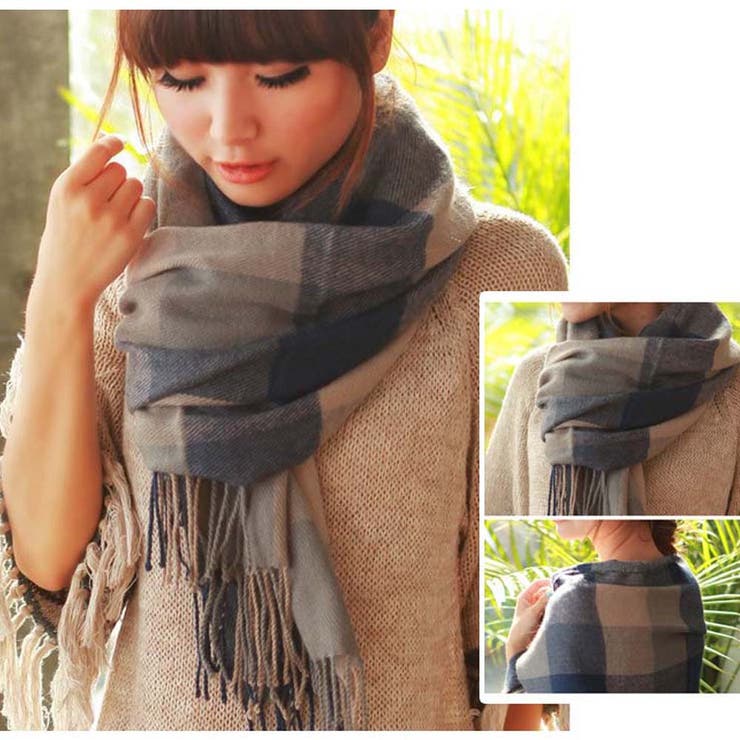 マフラー チェック柄 大判 ストール ニット スカーフ 秋冬 ロング マフラー | Miniministore | 詳細画像33 