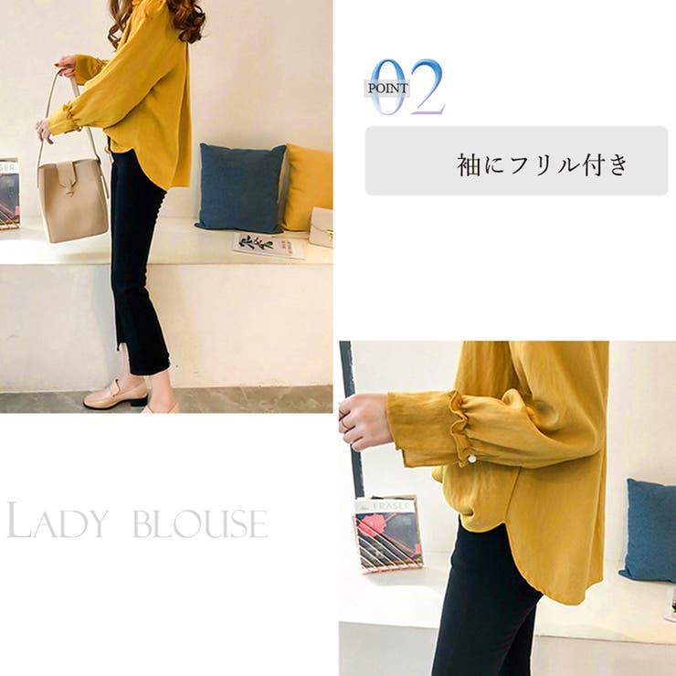 ブラウスシャツ レディーストップス パフスリーブ長袖 キャミソール 2点セット ビジネス通勤オフィス オシャレ 透け感 S M L XL XXL 2020春夏 dp-ed-dec11-1.jpg