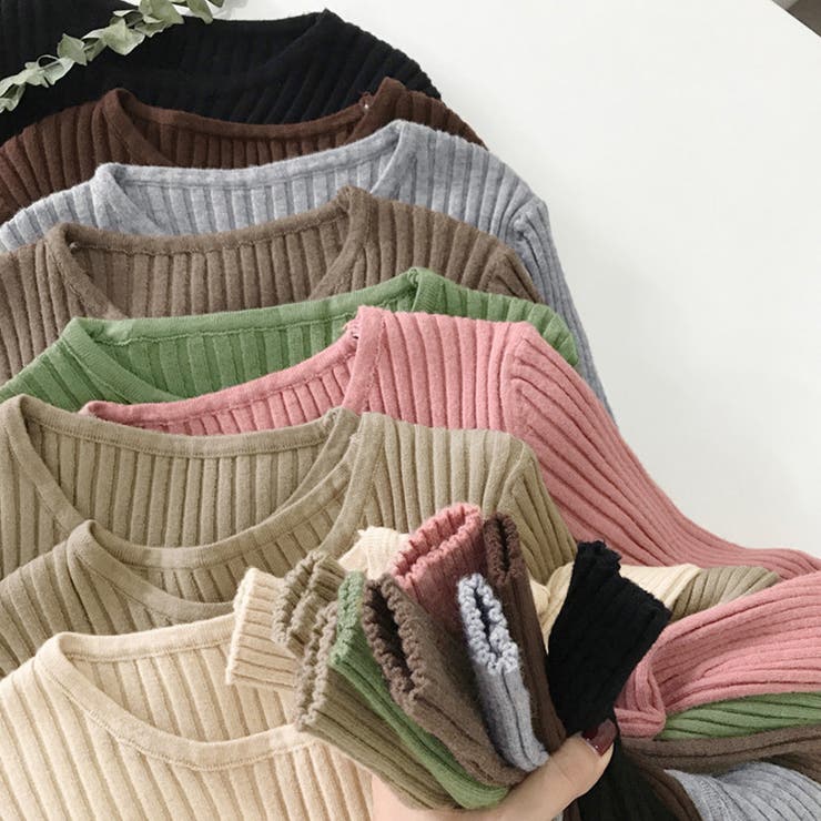 リブニットトップス レディース 大人秋服[品番：II000009266