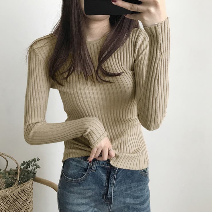 リブニットトップス レディース 大人秋服[品番：II000009266