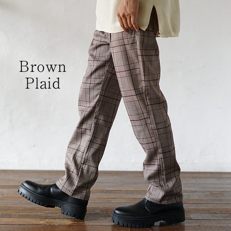 チェックパンツ スラックス ブラウン ベージュ 茶色 メンズ スーツ XL