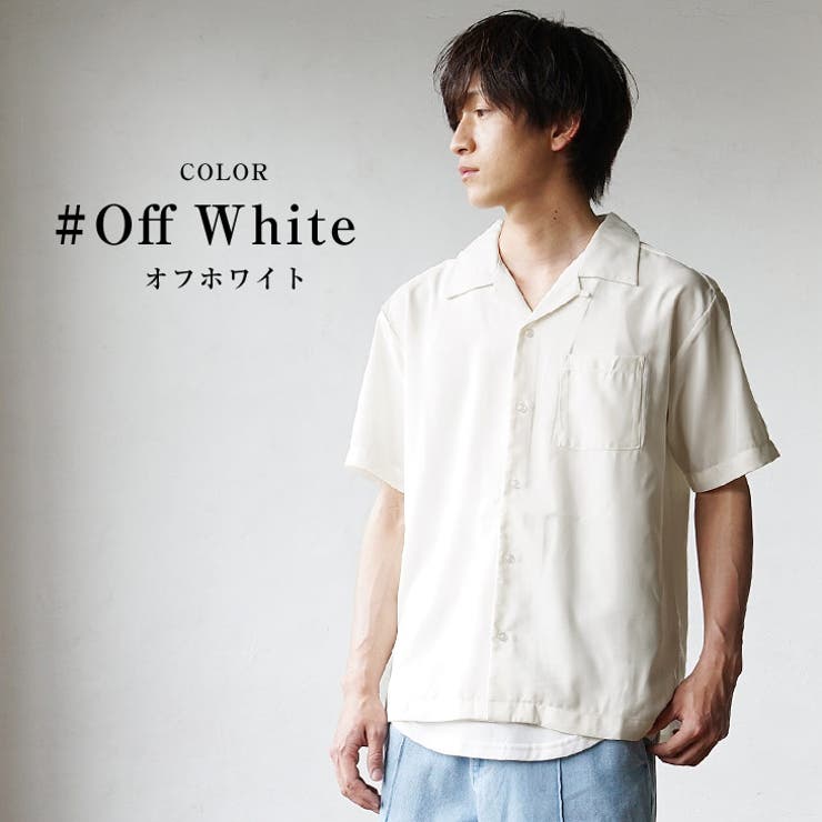 オフホワイト(01)】オープンカラー半袖シャツ メンズ 半袖シャツ[品番