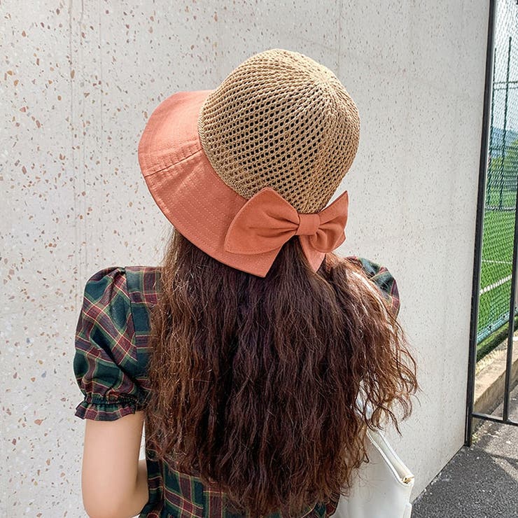 オレンジ | 麦わら帽子 レディース UV 折りたたみ つば広 | ミスウェディー