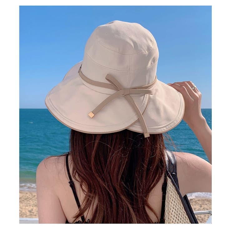 ベージュ | 帽子 レディース つば広 UV カット つば広ハット あごひも付き | ミスウェディー