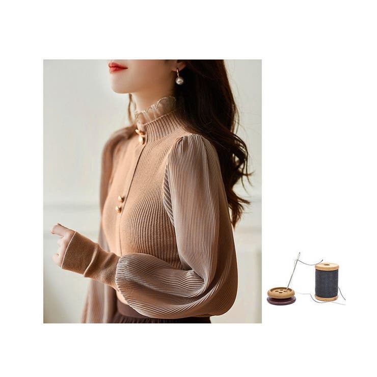 パフスリーブ リブニット ブラウス  | ミスウェディー | 詳細画像7 