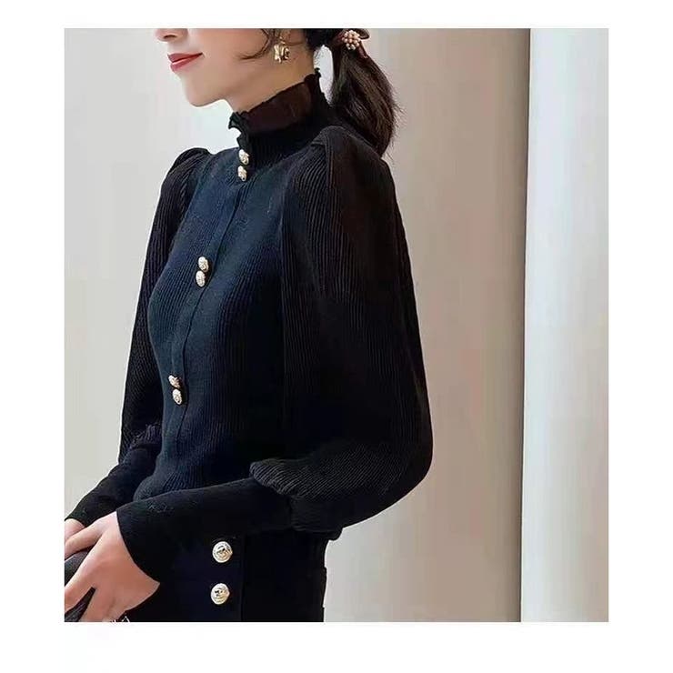 パフスリーブ リブニット ブラウス  | ミスウェディー | 詳細画像8 