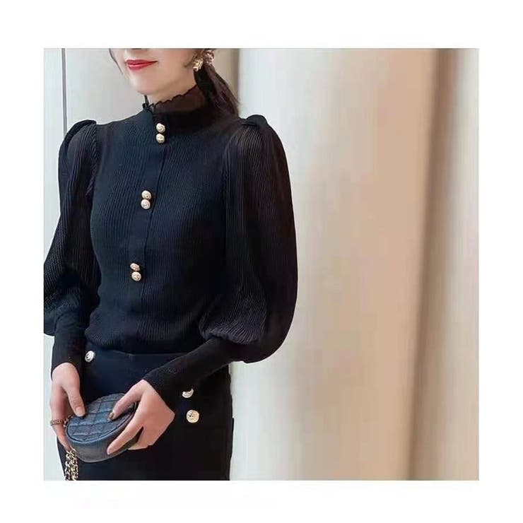 パフスリーブ リブニット ブラウス  | ミスウェディー | 詳細画像9 