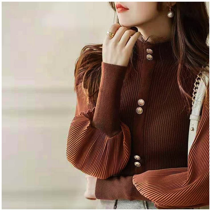 パフスリーブ リブニット ブラウス  | ミスウェディー | 詳細画像3 