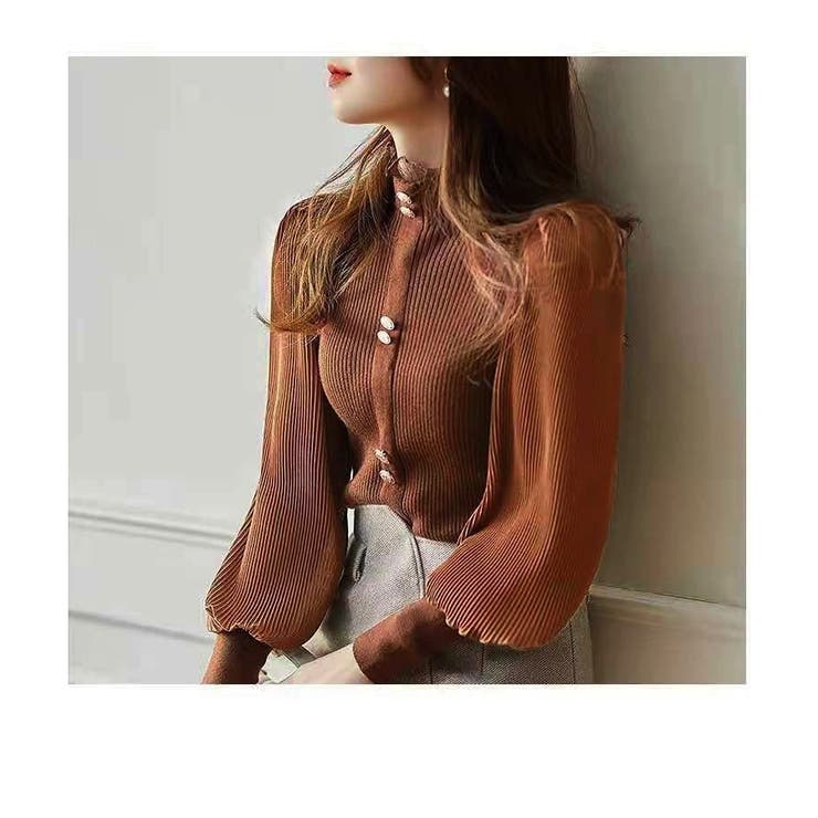 パフスリーブ リブニット ブラウス  | ミスウェディー | 詳細画像4 