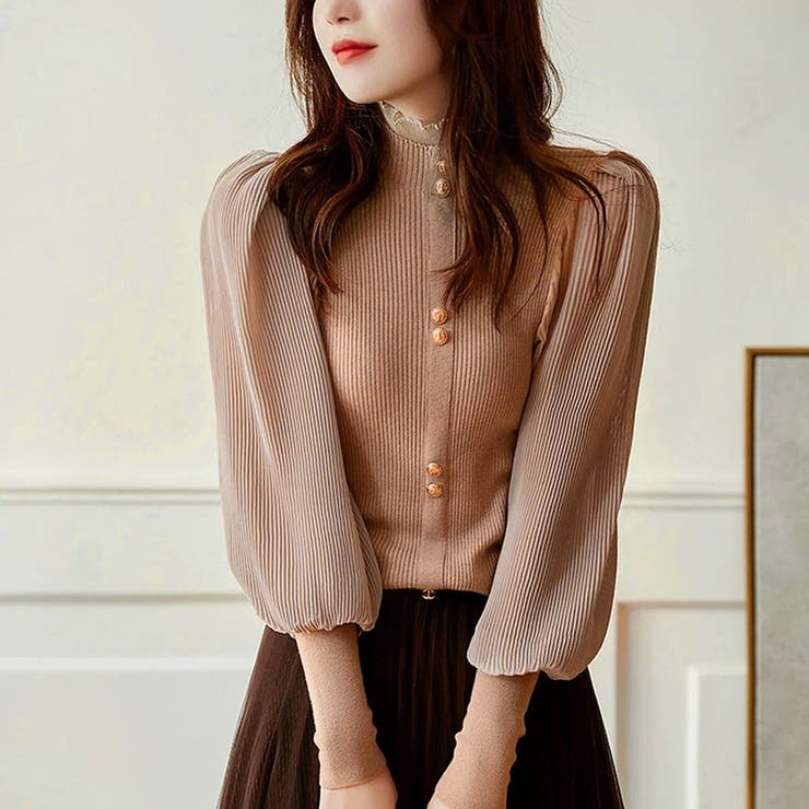 パフスリーブ リブニット ブラウス  | ミスウェディー | 詳細画像5 