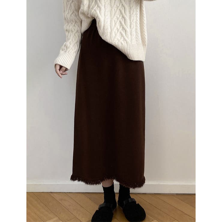 ブラウン(colorD) | スカート レディース ボトムス フリンジ ミモレ | ミスウェディー