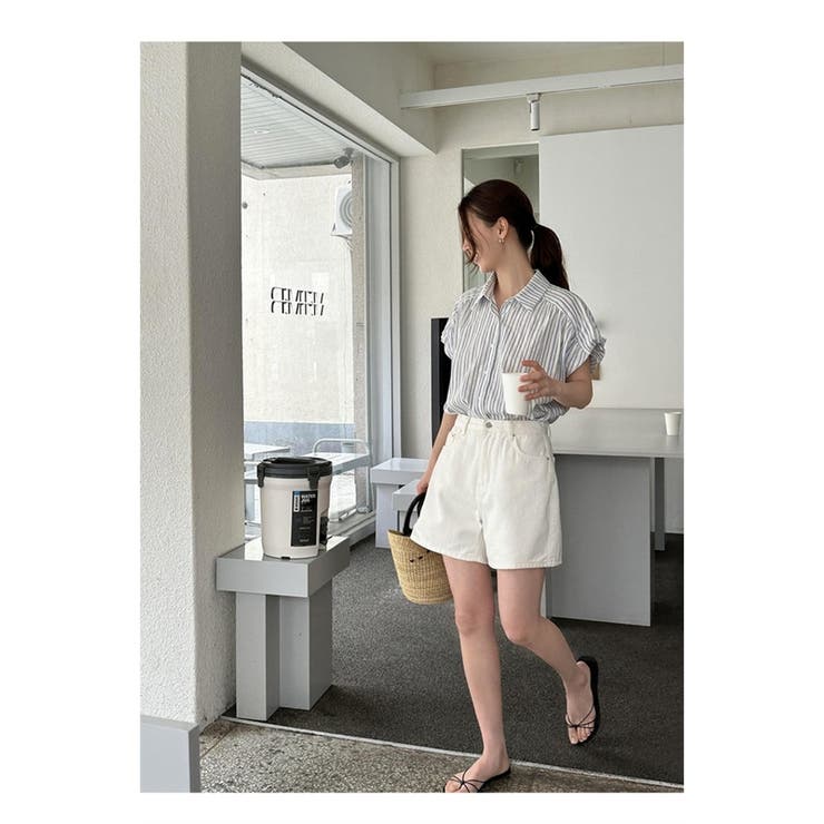 ストライプ シャツ レディース ノースリーブ 通勤 着回し シンプル 春夏秋 | ミスウェディー | 詳細画像6 