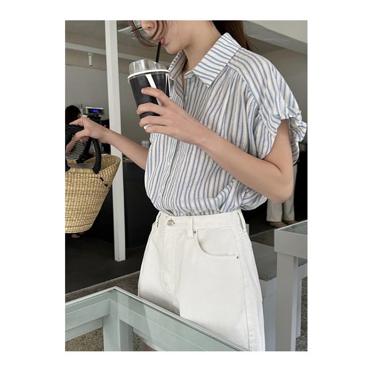 ストライプ シャツ レディース ノースリーブ 通勤 着回し シンプル 春