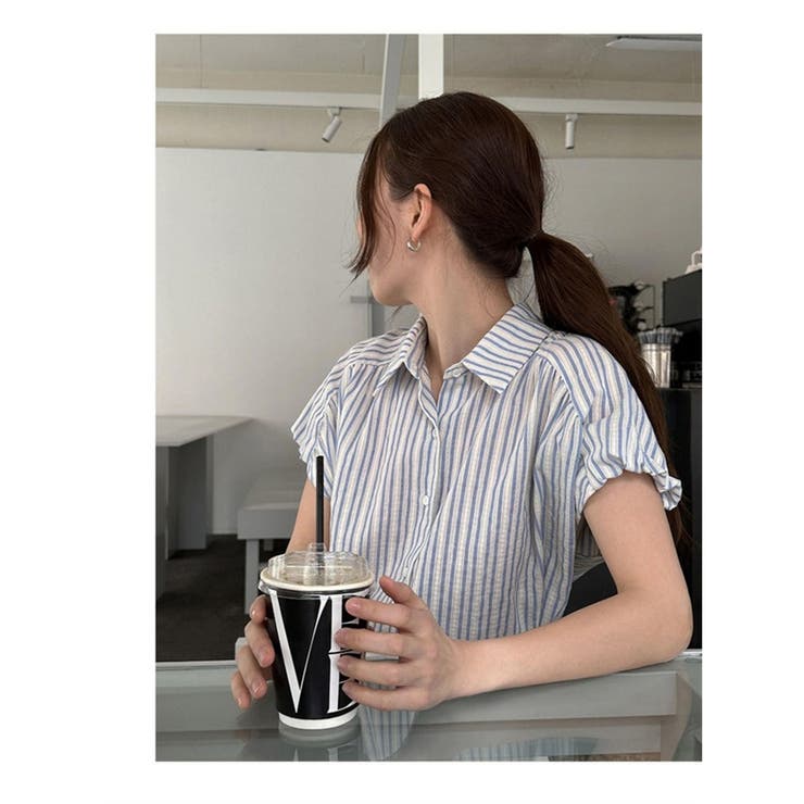 ストライプ シャツ レディース ノースリーブ 通勤 着回し シンプル 春夏秋 | ミスウェディー | 詳細画像8 