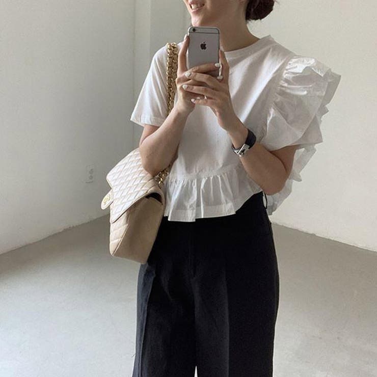 フリル袖 Tシャツ 無地 トップス ゆったり | ミスウェディー | 詳細画像1 