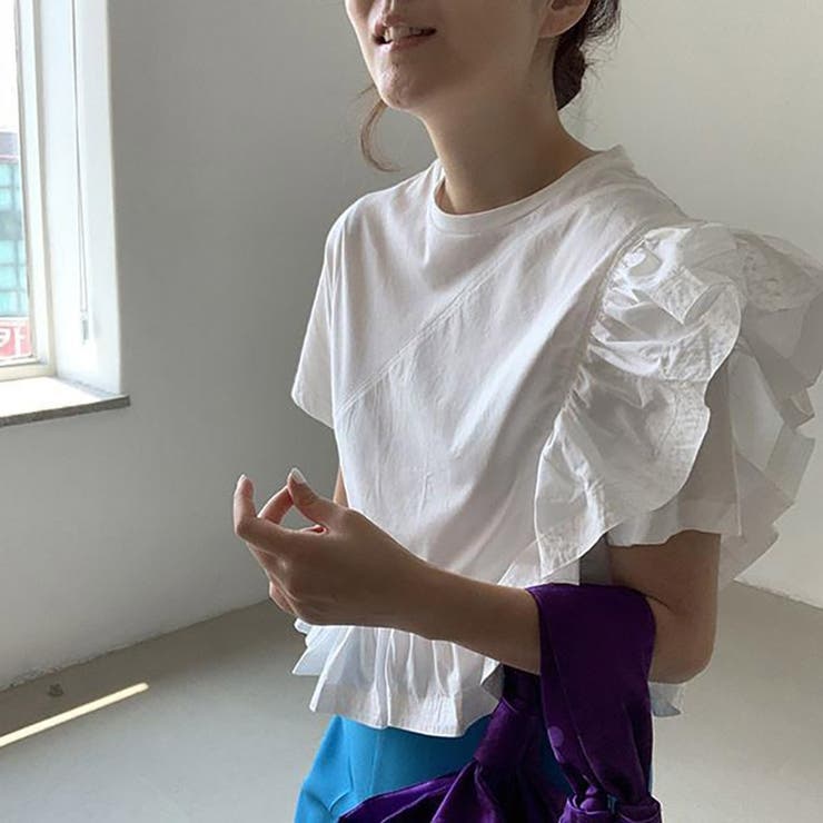 フリル袖 Tシャツ 無地 トップス ゆったり | ミスウェディー | 詳細画像2 
